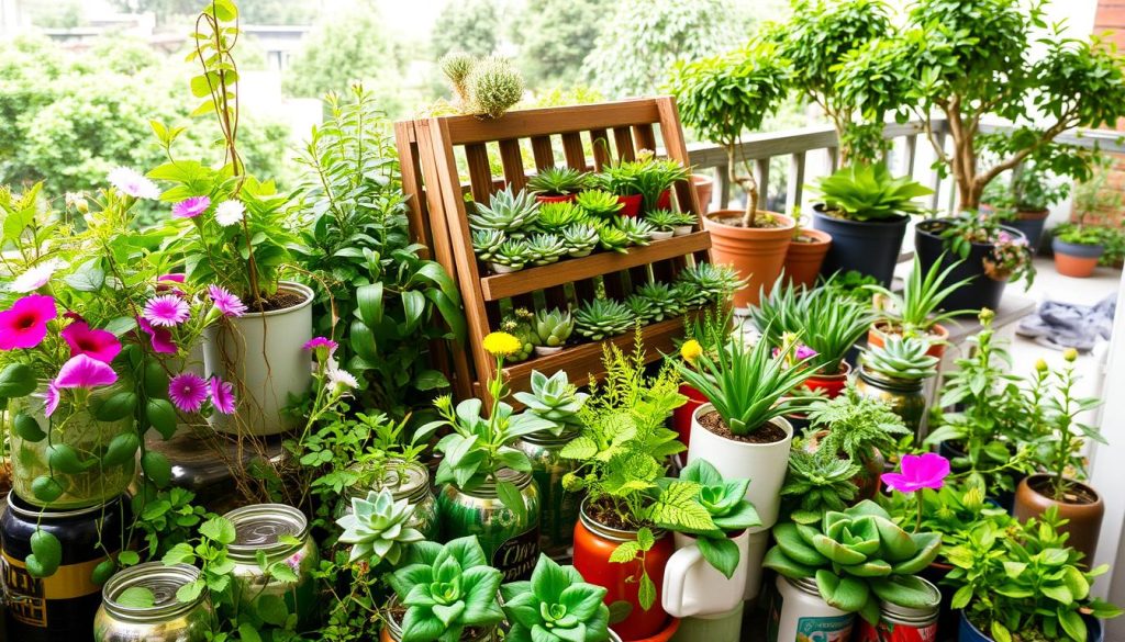 container gardening with recycled planters
